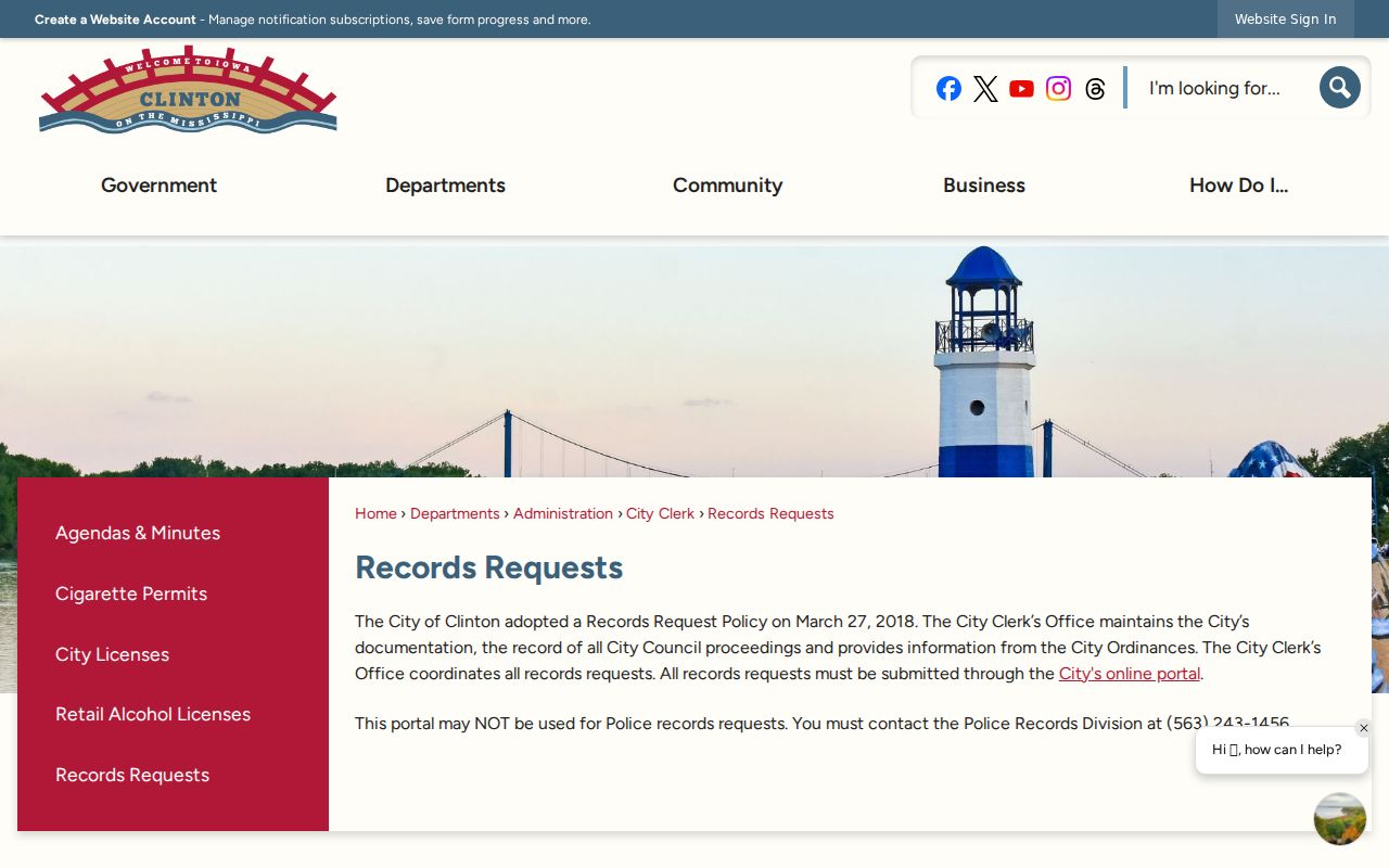 Clinton street directory city address records request